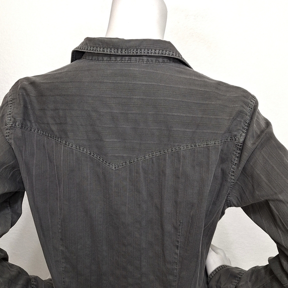 Harley Davidson Gray Moto Bikercore Long Sleeve Button Front Denim Jacket Size M - Picture 7 of 13